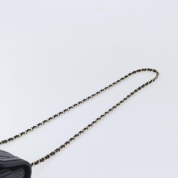 CHANEL Mini Matelasse 20 Chain Shoulder Bag Lamb Skin Black Gold Auth BA16292SM