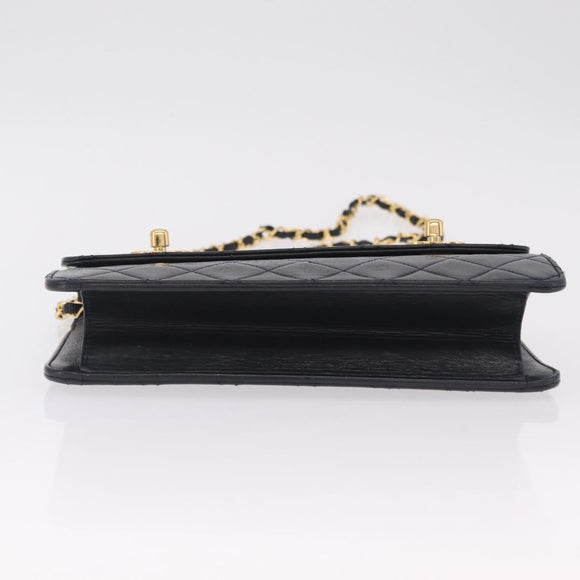 CHANEL Matelasse Chain Shoulder Bag Lamb Skin 2way Navy Gold CC Auth BA16293SAV
