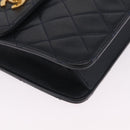 CHANEL Matelasse Chain Shoulder Bag Lamb Skin 2way Navy Gold CC Auth BA16293SAV-12