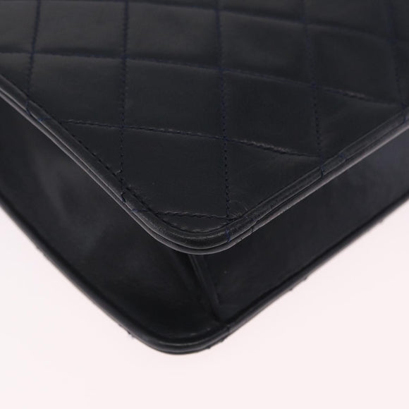 CHANEL Matelasse Chain Shoulder Bag Lamb Skin 2way Navy Gold CC Auth BA16293SAV