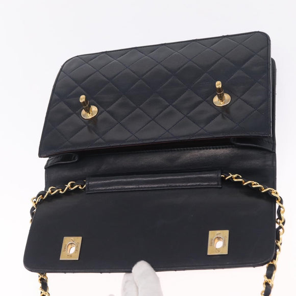 CHANEL Matelasse Chain Shoulder Bag Lamb Skin 2way Navy Gold CC Auth BA16293SAV