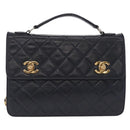 CHANEL Matelasse Chain Shoulder Bag Lamb Skin 2way Navy Gold CC Auth BA16293SAV-2