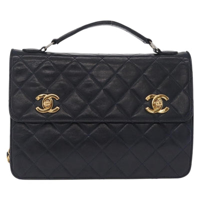 CHANEL Matelasse Chain Shoulder Bag Lamb Skin 2way Navy Gold CC Auth BA16293SAV - 0
