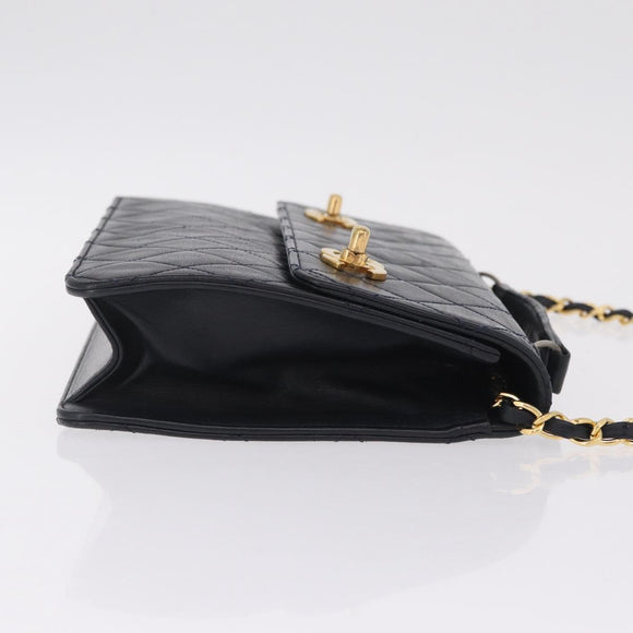 CHANEL Matelasse Chain Shoulder Bag Lamb Skin 2way Navy Gold CC Auth BA16293SAV