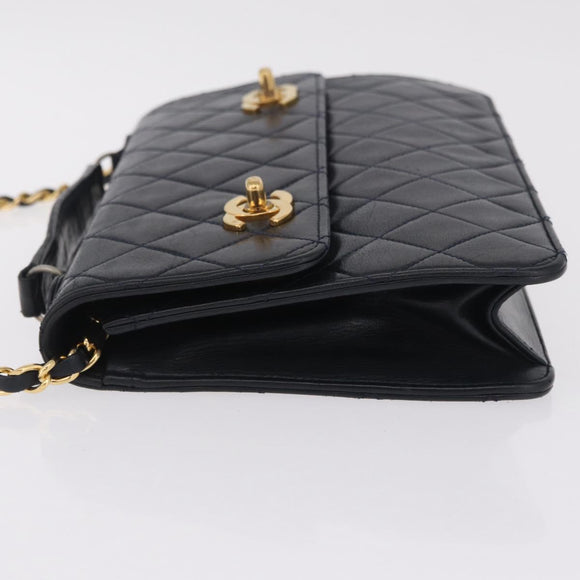 CHANEL Matelasse Chain Shoulder Bag Lamb Skin 2way Navy Gold CC Auth BA16293SAV