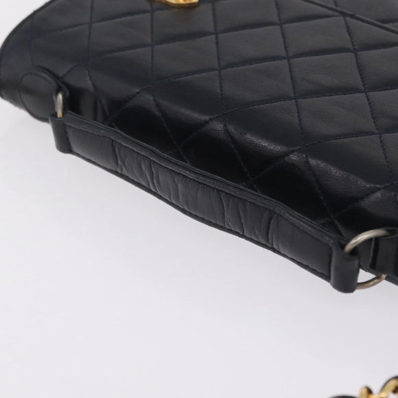 CHANEL Matelasse Chain Shoulder Bag Lamb Skin 2way Navy Gold CC Auth BA16293SAV