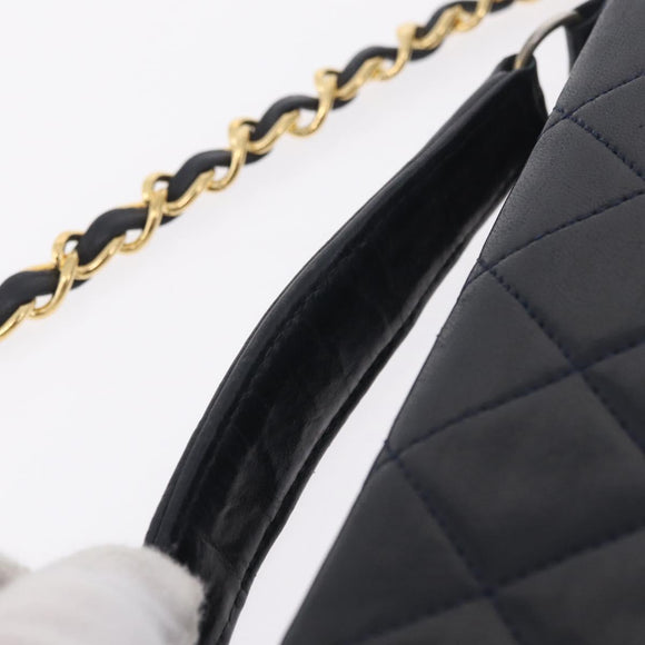 CHANEL Matelasse Chain Shoulder Bag Lamb Skin 2way Navy Gold CC Auth BA16293SAV