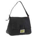 FENDI Mamma Baguette Shoulder Bag Leather Black Silver Auth BA16295V-1