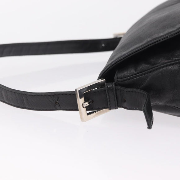 FENDI Mamma Baguette Shoulder Bag Leather Black Silver Auth BA16295V