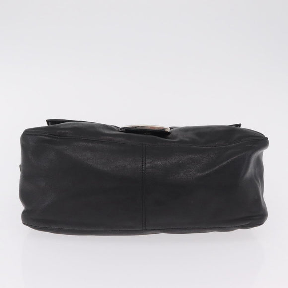 FENDI Mamma Baguette Shoulder Bag Leather Black Silver Auth BA16295V