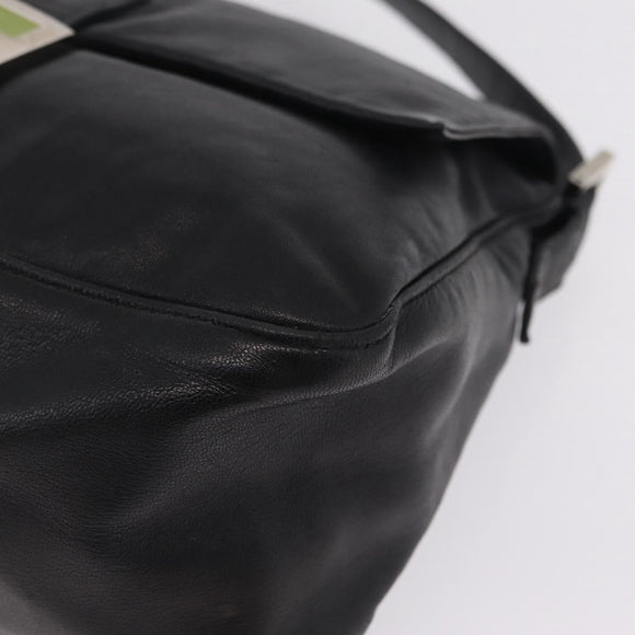 FENDI Mamma Baguette Shoulder Bag Leather Black Silver Auth BA16295V