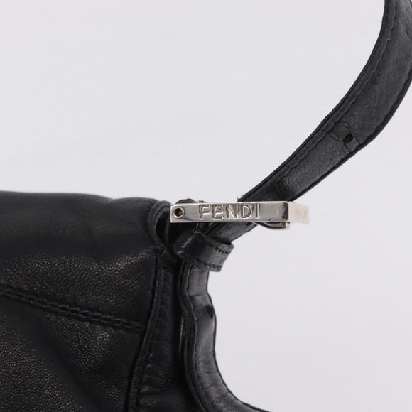 FENDI Mamma Baguette Shoulder Bag Leather Black Silver Auth BA16295V