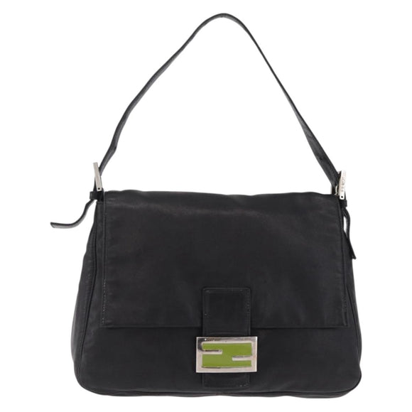 FENDI Mamma Baguette Shoulder Bag Leather Black Silver Auth BA16295V