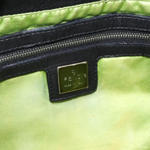 FENDI Mamma Baguette Shoulder Bag Leather Black Silver Auth BA16295V