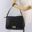 FENDI Mamma Baguette Shoulder Bag Leather Black Silver Auth BA16295V-28