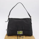 FENDI Mamma Baguette Shoulder Bag Leather Black Silver Auth BA16295V-29