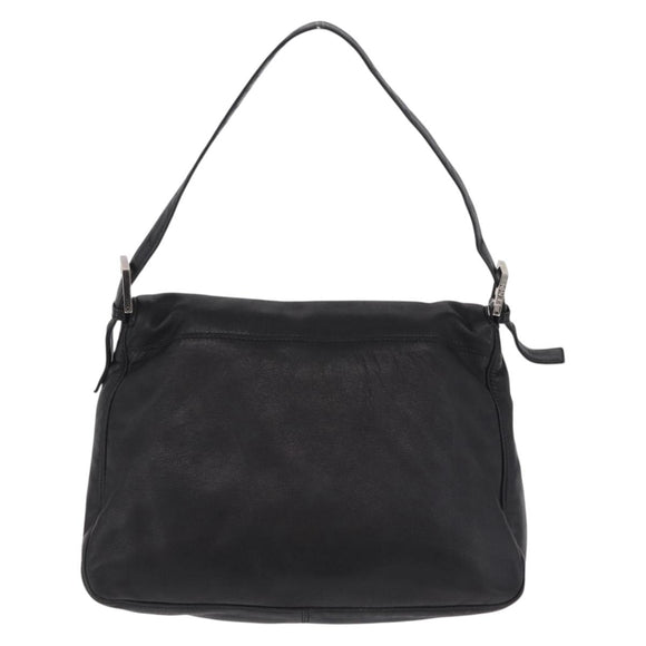 FENDI Mamma Baguette Shoulder Bag Leather Black Silver Auth BA16295V