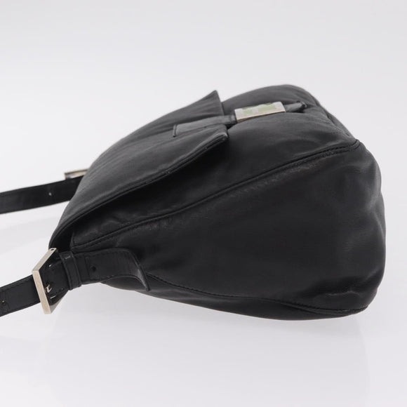 FENDI Mamma Baguette Shoulder Bag Leather Black Silver Auth BA16295V