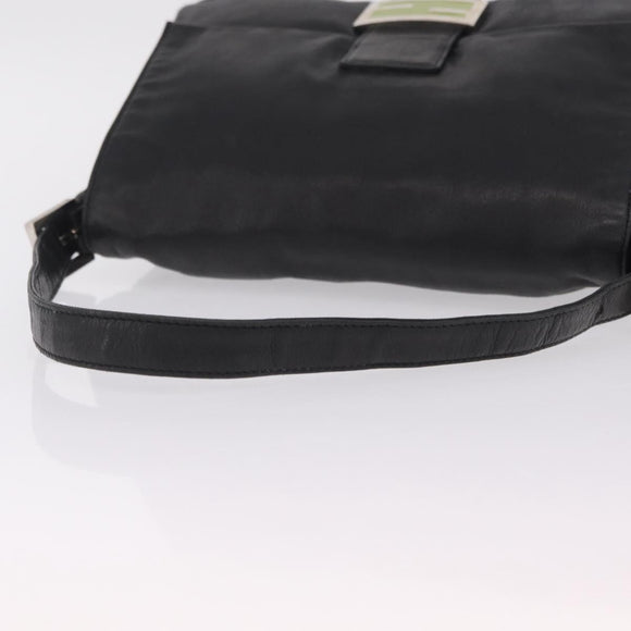 FENDI Mamma Baguette Shoulder Bag Leather Black Silver Auth BA16295V