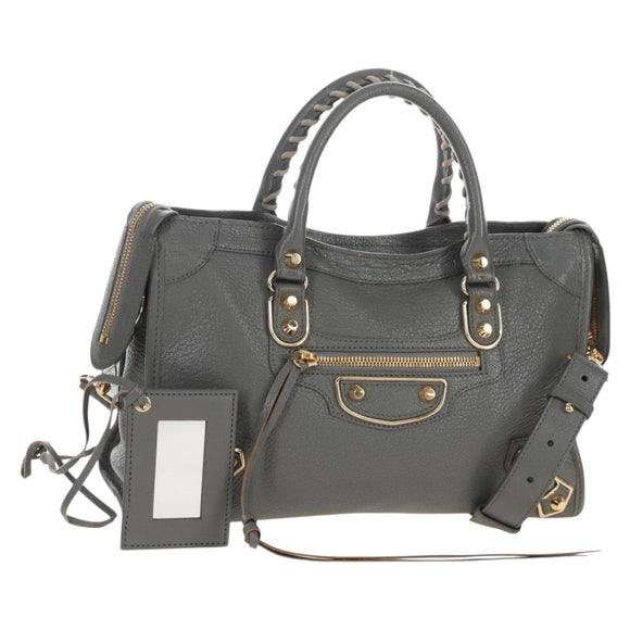Balenciaga Classic Metal Edge City Leather 2way Gray Gold 432831 Auth BA16296SAM
