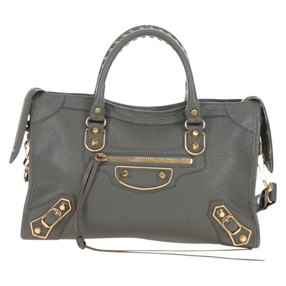 Balenciaga Classic Metal Edge City Leather 2way Gray Gold 432831 Auth BA16296SAM