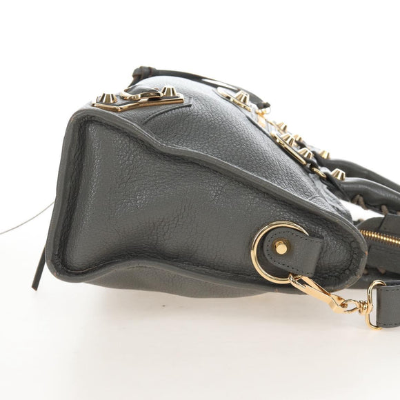 Balenciaga Classic Metal Edge City Leather 2way Gray Gold 432831 Auth BA16296SAM