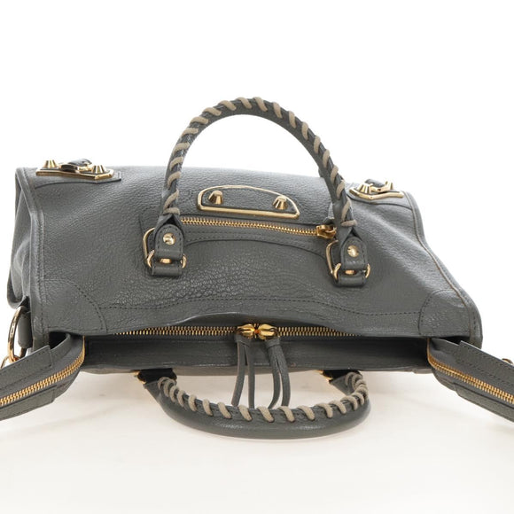Balenciaga Classic Metal Edge City Leather 2way Gray Gold 432831 Auth BA16296SAM