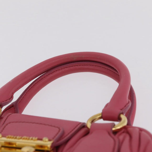 Miu Miu Matelasse Hand Bag Leather 2way Pink Gold Tone Auth BA16301V