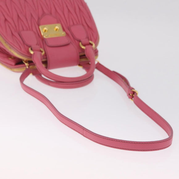 Miu Miu Matelasse Hand Bag Leather 2way Pink Gold Tone Auth BA16301V