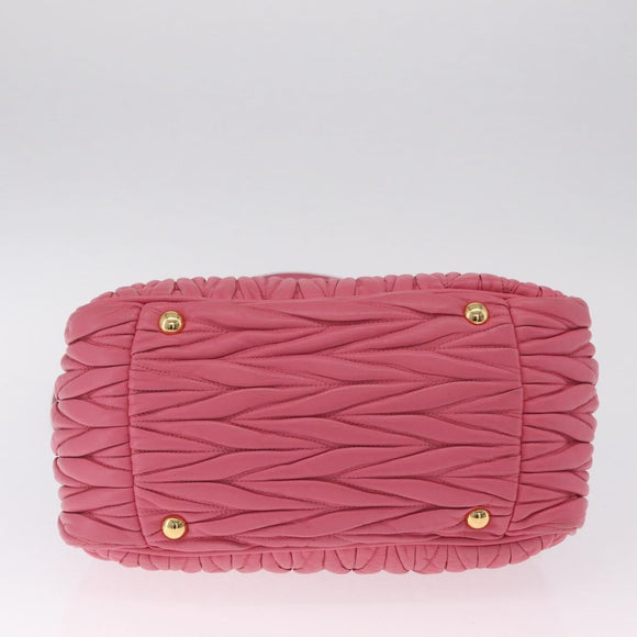 Miu Miu Matelasse Hand Bag Leather 2way Pink Gold Tone Auth BA16301V
