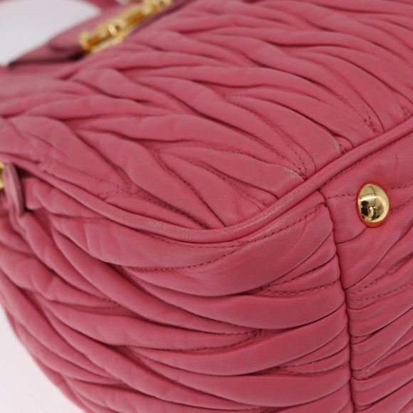 Miu Miu Matelasse Hand Bag Leather 2way Pink Gold Tone Auth BA16301V