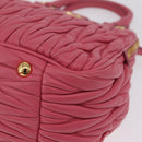 Miu Miu Matelasse Hand Bag Leather 2way Pink Gold Tone Auth BA16301V-18