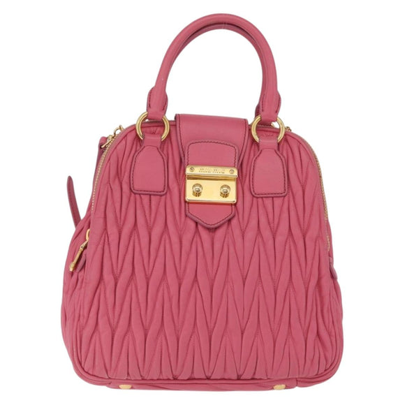 Miu Miu Matelasse Hand Bag Leather 2way Pink Gold Tone Auth BA16301V