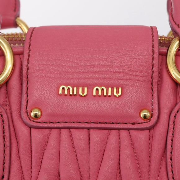 Miu Miu Matelasse Hand Bag Leather 2way Pink Gold Tone Auth BA16301V