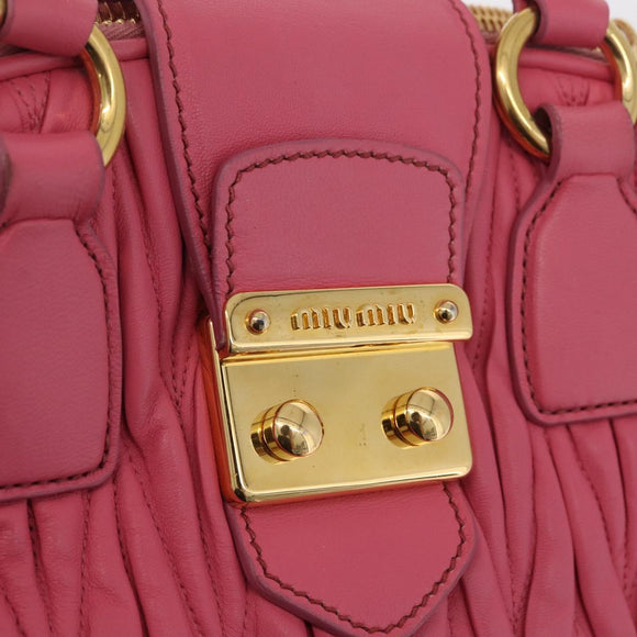 Miu Miu Matelasse Hand Bag Leather 2way Pink Gold Tone Auth BA16301V