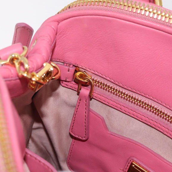 Miu Miu Matelasse Hand Bag Leather 2way Pink Gold Tone Auth BA16301V