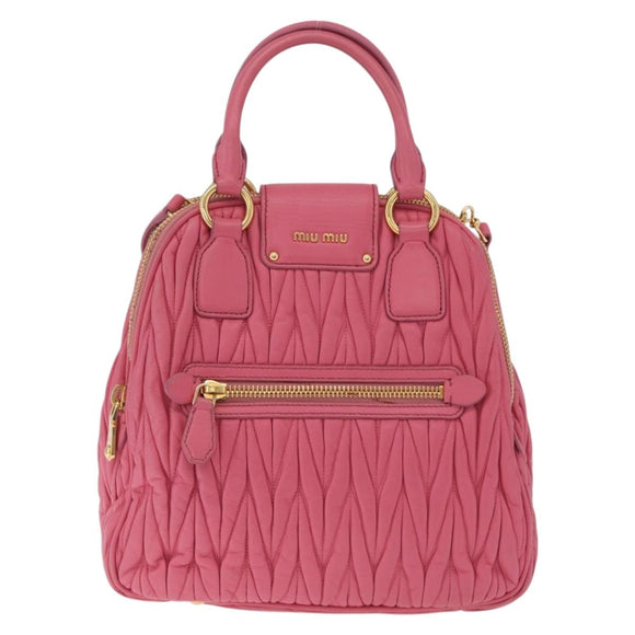 Miu Miu Matelasse Hand Bag Leather 2way Pink Gold Tone Auth BA16301V