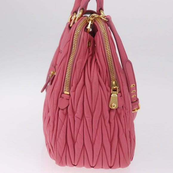 Miu Miu Matelasse Hand Bag Leather 2way Pink Gold Tone Auth BA16301V