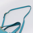 Miu Miu Hand Bag Leather 2way Turquoise Blue Gold Tone Auth BA16303V-14