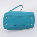 Miu Miu Hand Bag Leather 2way Turquoise Blue Gold Tone Auth BA16303V-5