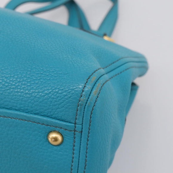 Miu Miu Hand Bag Leather 2way Turquoise Blue Gold Tone Auth BA16303V