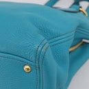 Miu Miu Hand Bag Leather 2way Turquoise Blue Gold Tone Auth BA16303V-17