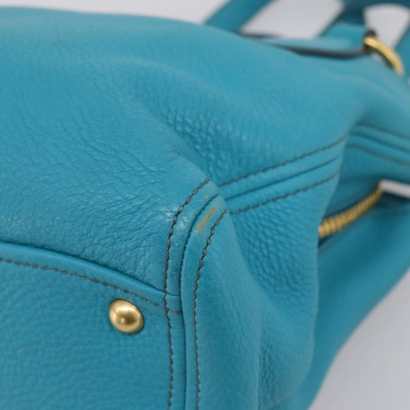 Miu Miu Hand Bag Leather 2way Turquoise Blue Gold Tone Auth BA16303V