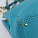 Miu Miu Hand Bag Leather 2way Turquoise Blue Gold Tone Auth BA16303V-18