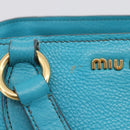 Miu Miu Hand Bag Leather 2way Turquoise Blue Gold Tone Auth BA16303V-19