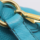 Miu Miu Hand Bag Leather 2way Turquoise Blue Gold Tone Auth BA16303V-10