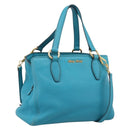 Miu Miu Hand Bag Leather 2way Turquoise Blue Gold Tone Auth BA16303V-1