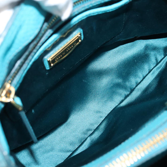 Miu Miu Hand Bag Leather 2way Turquoise Blue Gold Tone Auth BA16303V