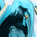 Miu Miu Hand Bag Leather 2way Turquoise Blue Gold Tone Auth BA16303V-23