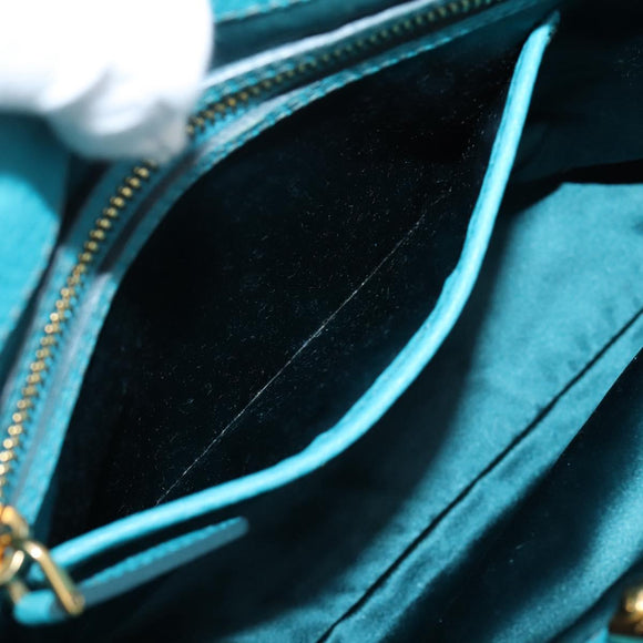 Miu Miu Hand Bag Leather 2way Turquoise Blue Gold Tone Auth BA16303V